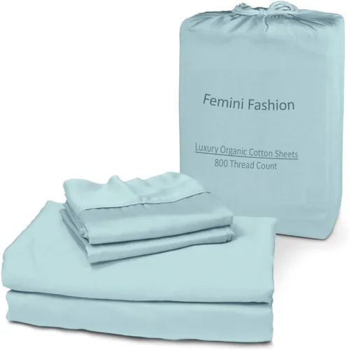 Miniatura 18 de Femini Fashion Juego de sábanas de 4 piezas 100% algodón orgánico certificado de 800 hilos y 24 pulgadas de profundidad