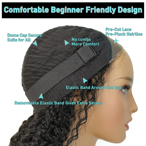 Miniatura 6 de MENTOR Pelucas de cabello humano sin pegamento, peluca sin pegamento para principiantes, precortadas con encaje frontal, pelucas de onda profunda