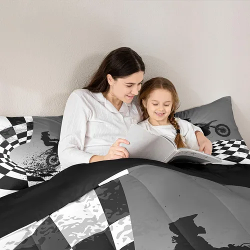 Miniatura 5 de Erosebridal Juego de ropa de cama de motocross para motociclista, tamaño matrimonial, juego de edredón para deportes extremos para niños