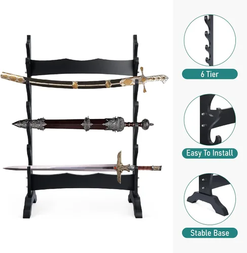 Miniatura 2 de lukar Soporte de espada de 6 niveles, soporte de exhibición de espadas multicapa, estante de madera para espadas, soporte de piso grande para Katana