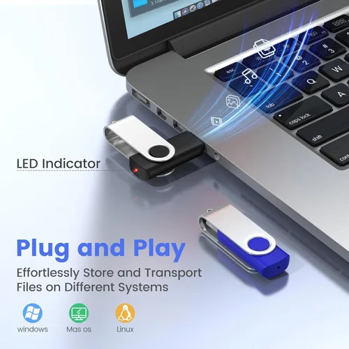 Miniatura 2 de ABLAZE Unidad flash de 128 MB, paquete de 10 unidades de memoria USB 2.0 con cordones, unidades de pulgar giratorias, disco Pendrive U a granel