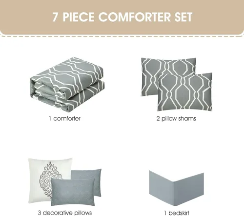 Miniatura 3 de Grand Avenue Juego de edredón geométrico de 7 piezas, tamaño King, ropa de cama con estampado de microfibra, juego de ropa de cama para todas