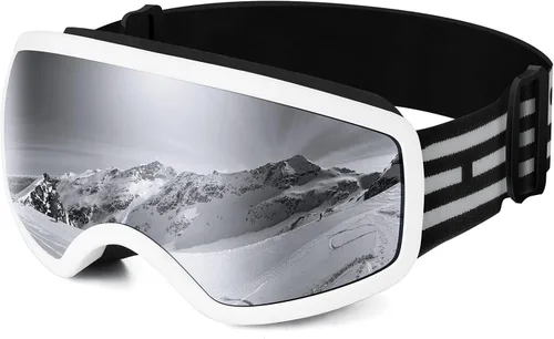 EasYoung Gafas de esquí y snowboard para niños, jóvenes, niños y niñas de 3 a 15 años 07: Marco blanco con lente plateada