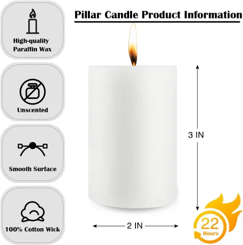 Miniatura 7 de Paquete de 12 velas de pilar de 2 x 3 pulgadas, velas de columna sin perfume para el hogar, restaurantes, spa, iglesia, bodas, sin humo, sin goteo