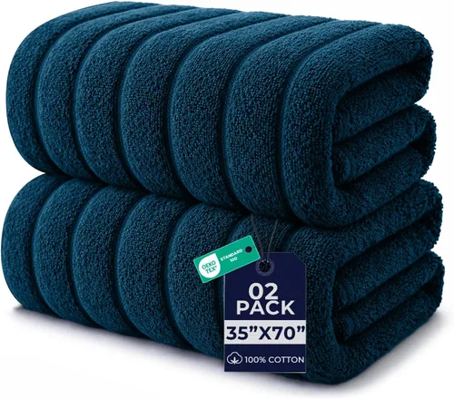 DAN RIVER Paquete de 2 toallas de baño de 35 x 70 pulgadas, toallas grandes extra acanaladas, toallas de baño grandes, absorbentes de secado rápido,