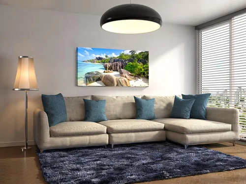 Miniatura 7 de YYYYHPP YP0762 - Cuadro de pared de playa, arte de pared, piedra de cocoteros en arenas, playa, paisaje marino, pintura de paisaje, imagen