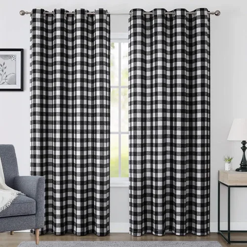 Miniatura 11 de Cortinas navideñas de búfalo rojo de 50 pulgadas, 2 paneles, cortinas de oscurecimiento con ojales rojos y negros para dormitorio, sala de estar