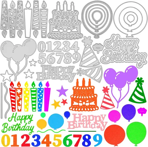 30 piezas troqueladas, troqueles de metal para cortar tartas de feliz cumpleaños, plantillas de pasteles para fiestas, tarjetas, globos, invitación,