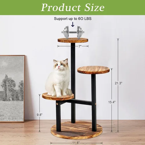 Miniatura 4 de VECELO Soporte para Plantas de 3 Niveles Interior y Exterior, Estante Alto de Metal y Madera para Flores y Múltiples Plantas, Pequeño Estante