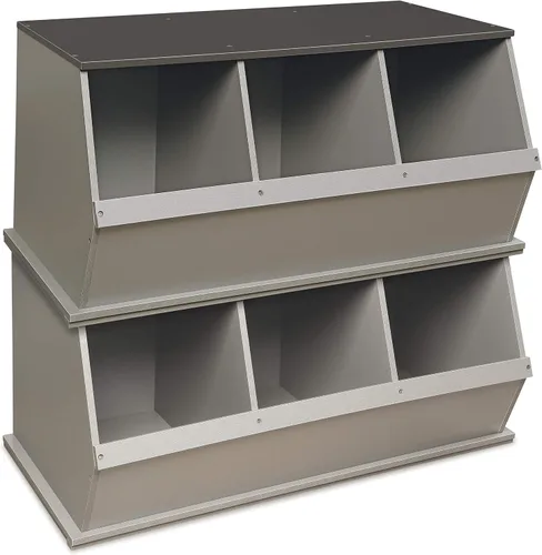 Miniatura 7 de Badger Basket Organizador apilable de almacenamiento de juguetes de tres cubos - grano de madera/gris