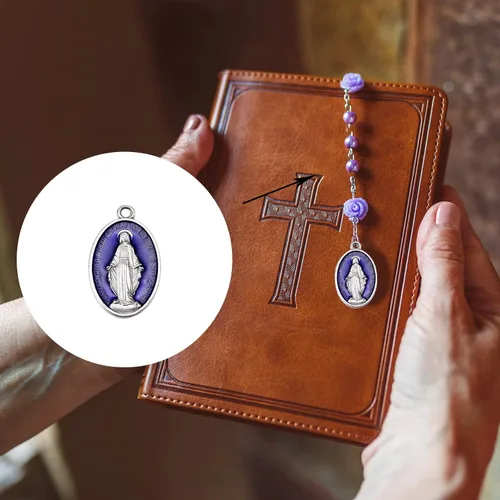 Miniatura 5 de 10 medallas católicas grandes de la Virgen María – Colgante ovalado de esmalte azul de aleación para hacer collares, joyas, ideal para hombres