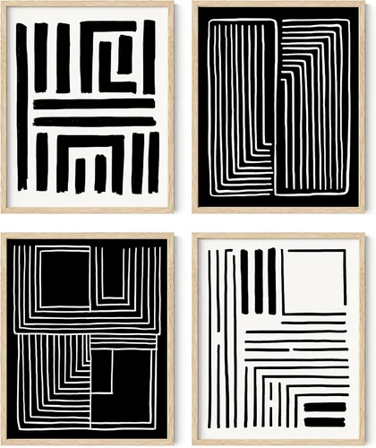 Miniatura 89 de HAUS AND HUES Arte abstracto para pared en blanco y negro, juego de 4 pósteres minimalistas en blanco y negro para paredes, pósteres estéticos Juego