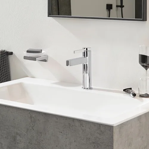 Miniatura 2 de hansgrohe Finoris 76020341 - Grifo moderno para lavabo de baño con 1 manija y 1 orificio de 12 pulgadas de alto, cromo negro cepillado