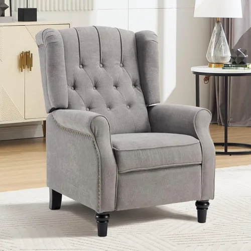 Miniatura 12 de EBELLO Silla reclinable con respaldo de empuje, silla decorativa de tela, reclinable con decoración de remaches, respaldo con botones, sillón