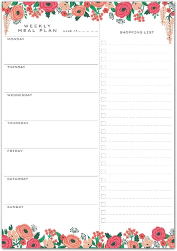 Sweetzer & Orange Planificador semanal de comidas floral y lista de la compra magnética. Bloc de notas adhesivo de 7x10" para planificar comidas con