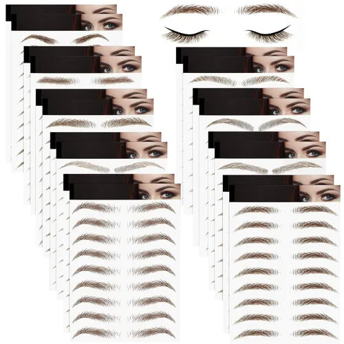 Blulu 18 hojas de calcomanías impermeables para tatuajes de cejas, 180 pares de tatuajes temporales de cejas 4D, transferencia de cejas similar al