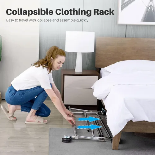 Miniatura 4 de HOKEEPER Perchero para ropa, percheros enrollables para colgar ropa, perchero portátil con ruedas bloqueables, perchero de ropa resistente de uso