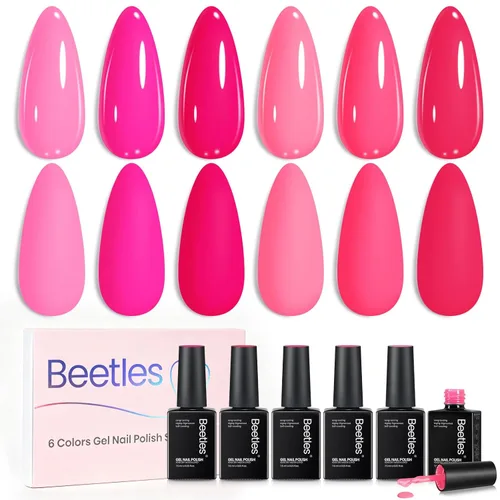 Miniatura 30 de Beetles - Juego de esmaltes de uñas de gel Jelly de 6 colores, tonos nude, rosa, marrón, con brillo y efecto de glitter, kit de esmaltes de gel
