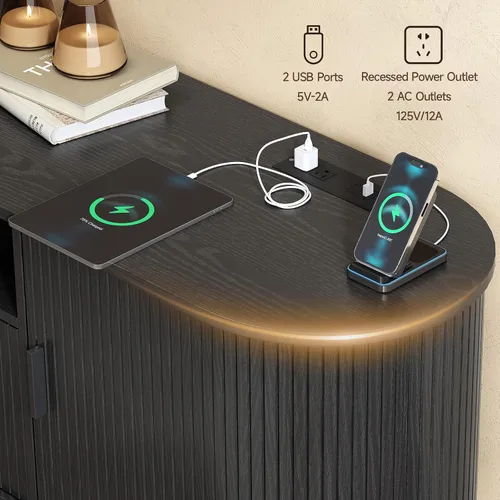 Miniatura 6 de ONBRILL Soporte de TV acanalado de 69 pulgadas con toma de corriente para televisores de hasta 80 pulgadas, centro de entretenimiento
