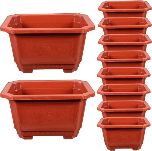 ERINGOGO 10 macetas de entrenamiento para bonsái, 10 plantas bonsái, maceta rectangular de plástico con agujeros de drenaje, flor profunda grande