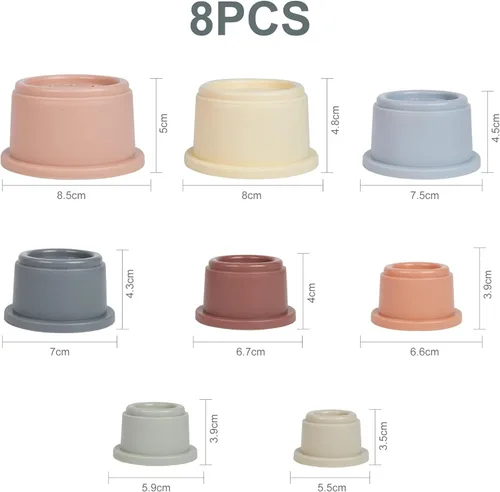 Miniatura 4 de Vasos apilables para bebés, juguete de baño Montessori para niños pequeños de 1 a 3 años, 8 vasos apilables con números para bebés de 6 a 12 meses