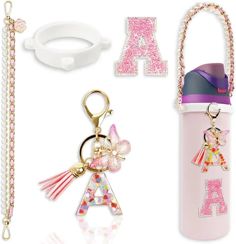 Miniatura 55 de Letter Handle Strap Accessories with Cute Initial Charm Compatible with Owala Water Bottle 24oz 32oz 40oz Owala Kids Púrpura