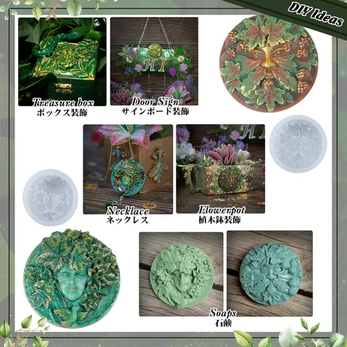 Miniatura 7 de Greenman and Greenwoman - Juego de moldes de silicona para escultura de placa para decoración de pasteles de fondant, resina epoxi, fundición