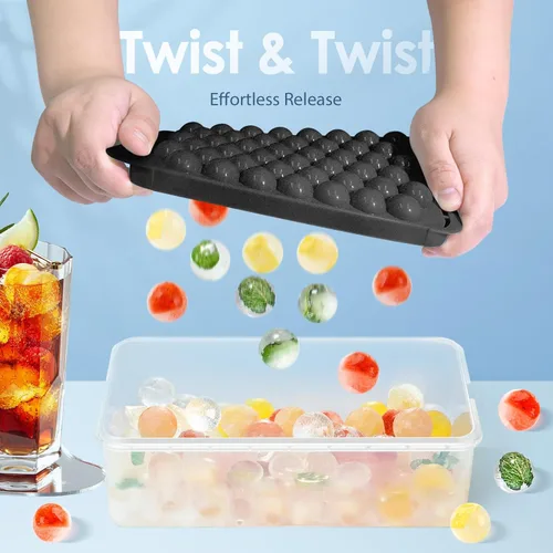 Miniatura 2 de WIBIMEN Bandeja para cubitos de hielo con tapa y contenedor, bandejas de hielo redondas para congelador con tapa, bandejas para cubitos de hielo