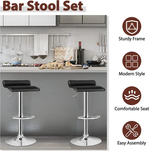 Miniatura 9 de Casart Juego de 2 taburetes de bar, taburetes de bar giratorios ajustables de piel sintética con reposapiés, base cromada, sillas de bar modernas