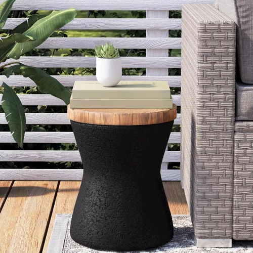 Miniatura 10 de COSIEST Mesa auxiliar de tambor con forma de cilindro de hormigón con parte superior de madera sintética, mesa de acento negra para exteriores
