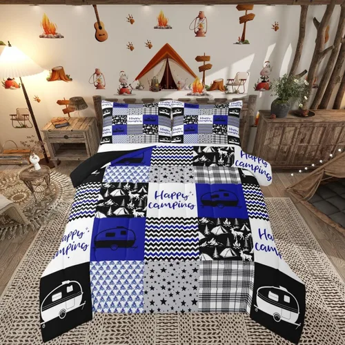 Miniatura 36 de Juego de edredón de camper tamaño matrimonial, edredón acolchado para adolescentes y niños, juego de ropa de cama rústica de granja para niños