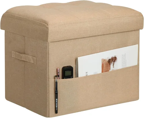 BelugaHelper Otomana con almacenamiento, reposapiés otomano de almacenamiento pequeño con asiento acolchado de espuma más gruesa. Taburete plegable