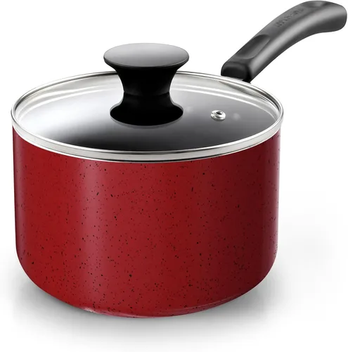 Cook N Home - Sartén antiadherente de 1 cuarto de galón con tapa de vidrio, olla pequeña multiusos antiadherente, olla de cocina de aluminio color