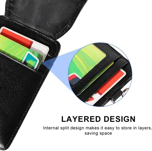 Miniatura 4 de plplaaoo Soporte para tarjetas, bloqueo RFID, identificación de piel de vaca, collar vertical con cordón, ranura transparente de alta definición