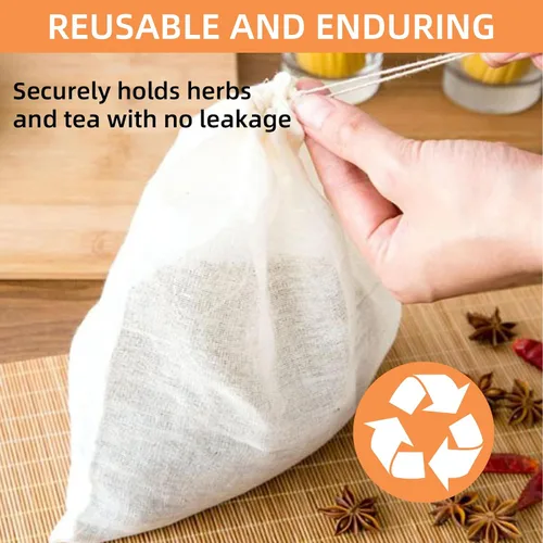 Miniatura 6 de TamBee Bolsa de té de malla de muselina con cordón de 3 x 4 pulgadas, bolsas de té reutilizables, bolsa de filtro de té para hojas sueltas, hierbas