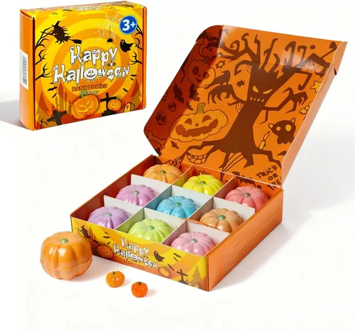 Miniatura 9 de Bombas de baño de Halloween para regalos de niños: 9 piezas de bombas de baño de globo ocular con juguetes sorpresa en el interior, juguete de baño