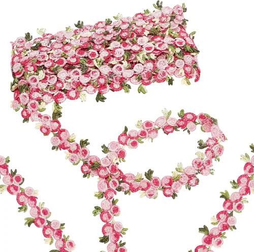 GORGECRAFT - Cinta de encaje floral de 5 yardas, con ribete de encaje floral para manualidades de costura, apliques de encaje para vestidos de Rosa