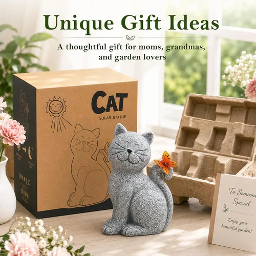 Miniatura 3 de Nacome Estatuas de Gato para Exteriores para Jardín: Decoración Exterior con Mariposa en Liquidación para Arte de Patio, Adornos de Césped, Porche