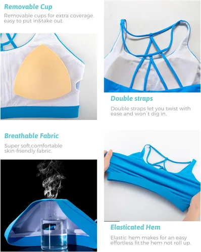 Miniatura 95 de Brasieres deportivos para mujer, con relleno, tipo camiseta sin mangas, sexis, con espalda cruzada, de alto impacto, largos, ideales para practicar