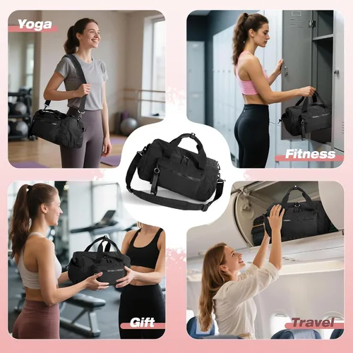 Miniatura 7 de Pequeña bolsa de gimnasio para mujer, bolsa de viaje con compartimento impermeable, bolsa de transporte para el fin de semana para deportes