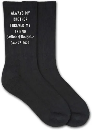 Calcetines Brother of the Bride - Always My Brother, Forever My Friend - Calcetines de vestir personalizados para hombre con fecha de boda, regalo
