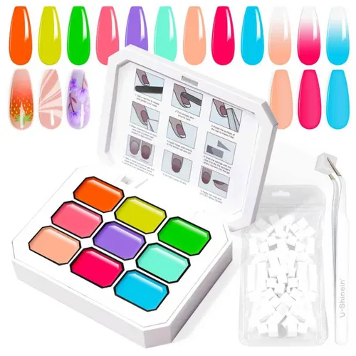 Miniatura 14 de Juego de esmaltes de gel con gradiente, 9 colores ombre, esmalte de gel para uñas rojo, marrón, azul claro, rosa, esponjado para pigmento, Pat Aura
