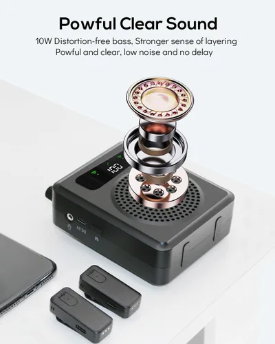 Miniatura 2 de Amplificador de voz inalámbrico con micrófonos de solapa, amplificador de voz portátil, micrófono con altavoz, mini megáfono con clip en/micrófono