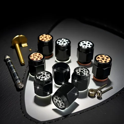 Miniatura 6 de Cubiertas de Vástago de Válvula de Neumático con Estampado de Leopardo, 4 Piezas de Tapas de Válvula de Aire de Metal Negro, Tapas de Vástago