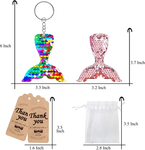 Miniatura 5 de CiciBear Paquete de 60 juegos de fiesta de lentejuelas de doble cubierta con 20 llaveros, 20 etiquetas de agradecimiento y 20 bolsas para fiesta