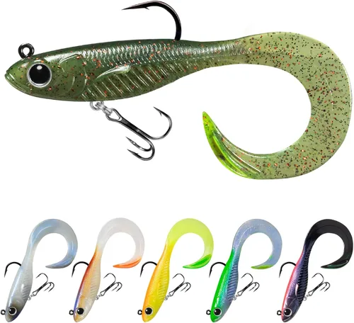 Miniatura 12 de TRUSCEND Duramax TPE Soft Fishing Lures with BKK Hooks, Shrimp & Crayfish Pro Fishing Baits, Curly & Paddle Tail Lure for Trembly Sinking &