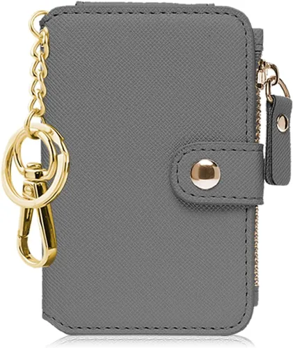 Miniatura 10 de Cartera con llavero, tarjetero con bloqueo RFID de piel, funda para tarjetas de crédito con cremallera para mujer