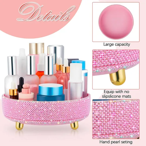 Miniatura 3 de Honeydak - Organizador de perfume giratorio de 360 grados, regalo para mujeres, organizador de cuidado de la piel con diamantes de imitación
