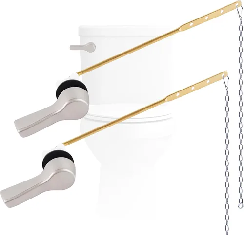 Miniatura 19 de Hygie Rinse Palanca de inodoro de metal, reemplazo de palanca de descarga, mango universal de montaje frontal con cadenas de solapa de acero Blanco