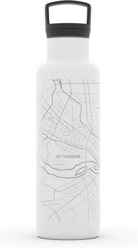 Miniatura 156 de Well Told Botella de agua aislada con mapa de Washington DC grabado, botella de acero inoxidable grabada (21 onzas, blanco) botella aislada de mapa